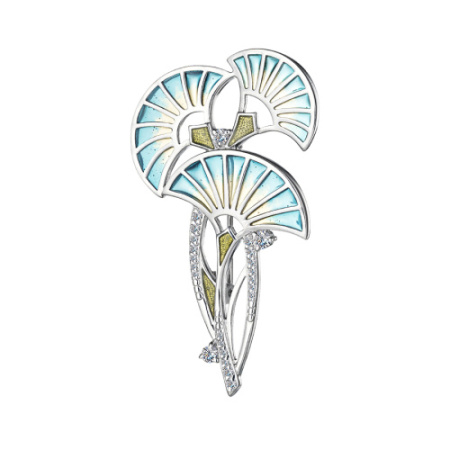 Серебряная брошь с эмалью и фианитами «Цветы»