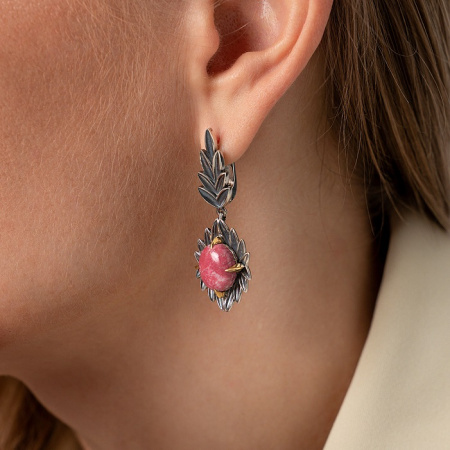 Серебряные серьги «Тулитовый Флер» с тулитом