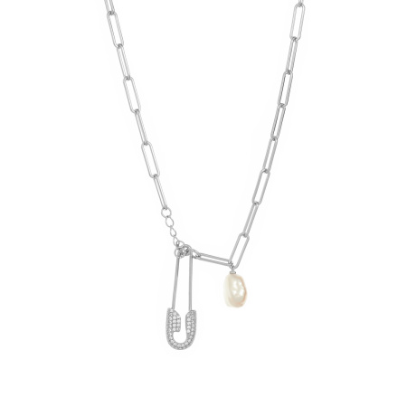Колье из серебра с жемчугом и фианитом «Булавка»