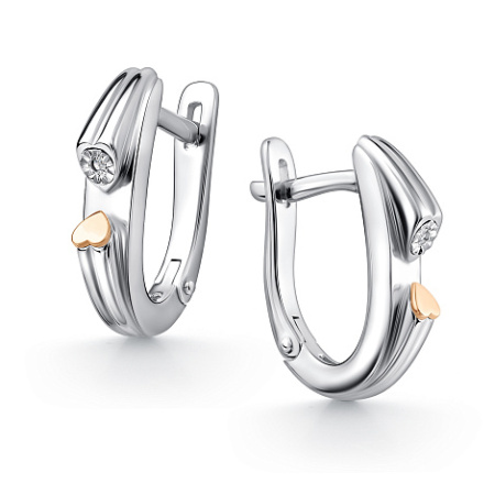 Серьги из серебра с бриллиантами «Сердце»