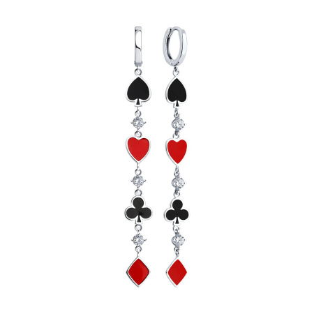 Серьги из серебра с фианитами и эмалью «Карты»