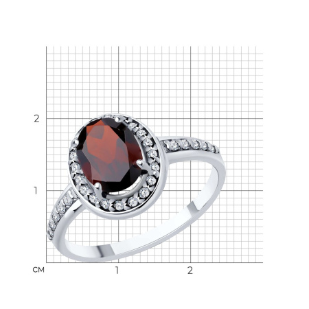 Серебряное кольцо с гранатом и фианитами