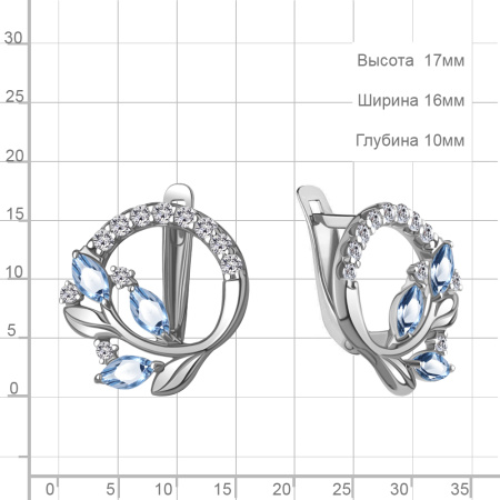 Серебряные серьги с топазом и фианитами