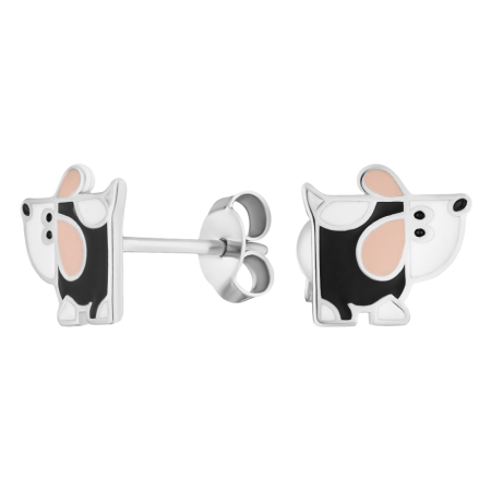 Серебряные серьги с эмалью «Собака»