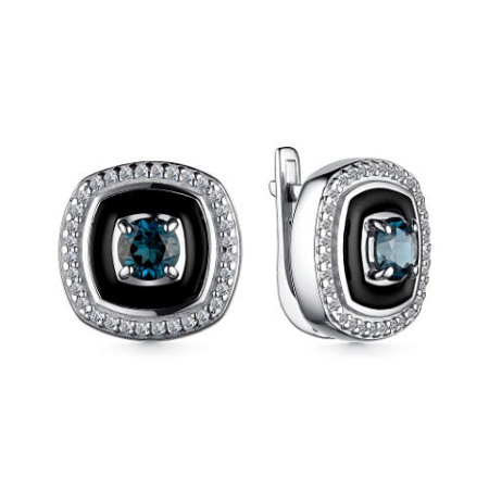 Серебряные серьги с Лондон топазом и фианитом