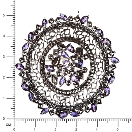 Серебряная брошь с лолитами, фианитами и марказитами Swarovski