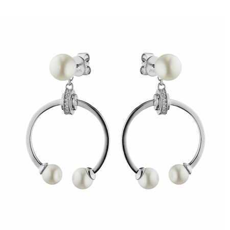 Серебряные серьги-конго с жемчугом и фианитом