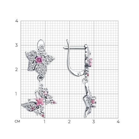 Серьги из серебра с фианитами «Бабочка на цветке»