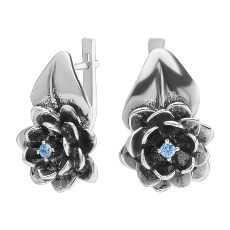 Серьги из серебра с фианитом «Кувшинка»