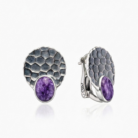 Серьги из серебра с камнем чароит