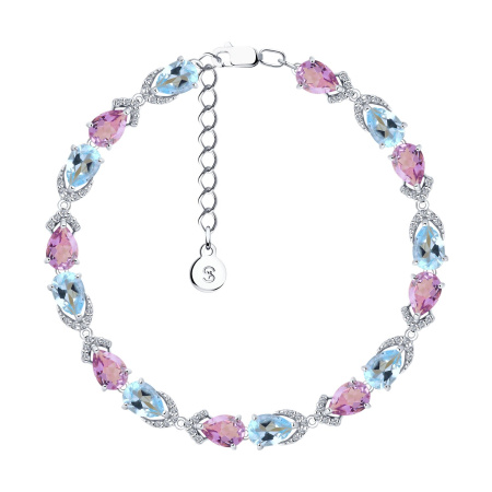 Серебряный браслет с аметистом, топазом и фианитами