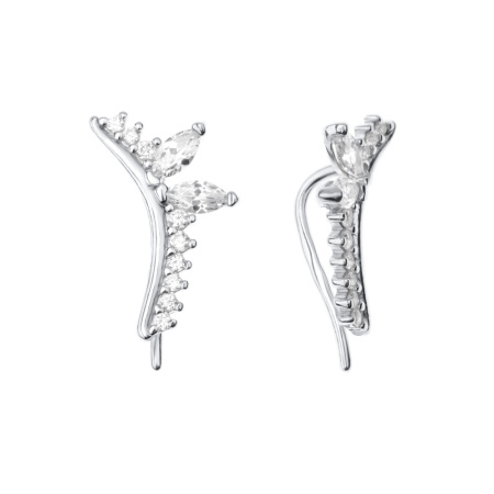 Серьги клаймберы из серебра с фианитами