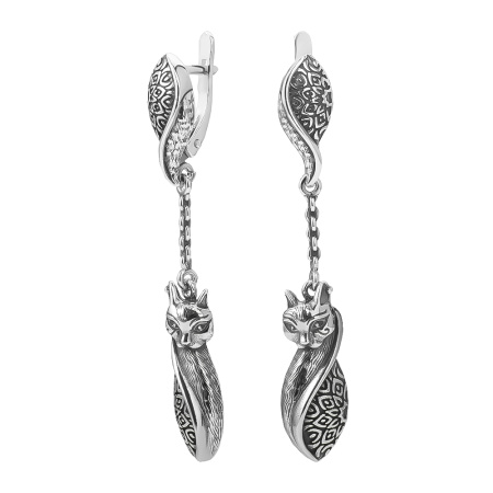 Серебряные серьги «Бастет» кошка богиня
