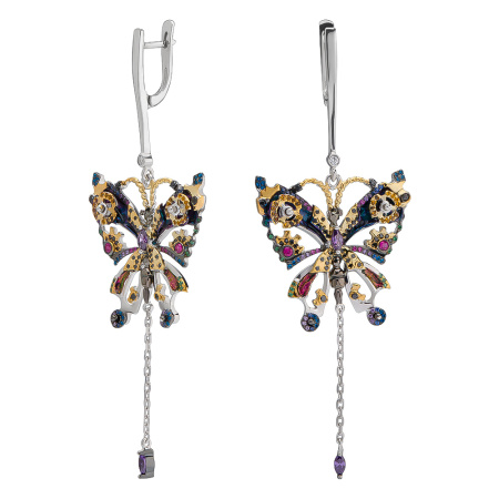 Серьги из серебра с эмалью и фианитами «Бабочка»