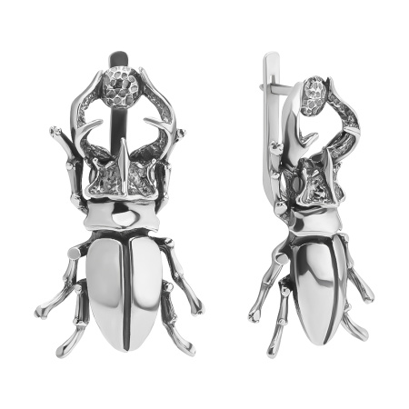 Серьги из серебра «Жук-олень» насекомое