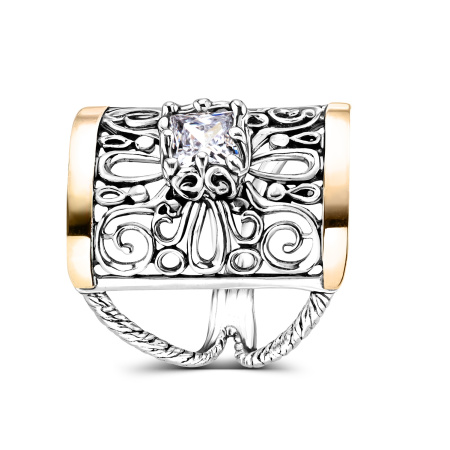 Кольцо из серебра с фианитом в позолоте