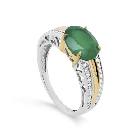 Кольцо из серебра с ониксом и фианитами