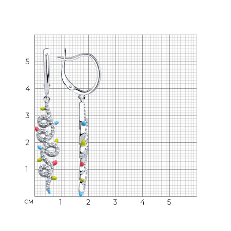 Серебряные серьги с фианитами и эмалью