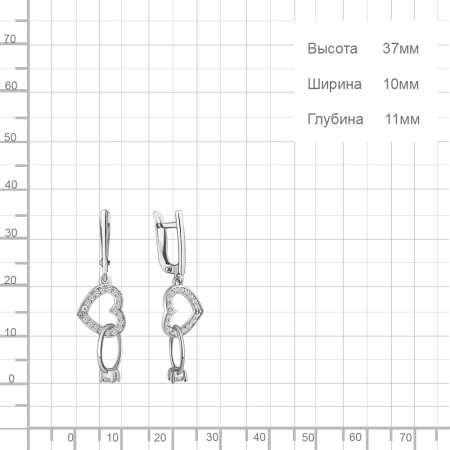 Серьги из серебра с фианитами «Сердца»