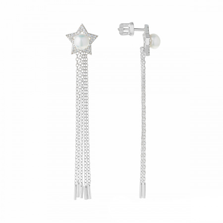 Серьги-пусеты с жемчугом и фианитами