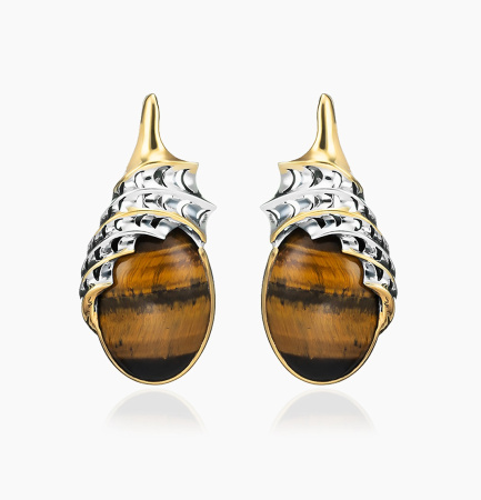Серебряные серьги с тигровым глазом «Саванна»