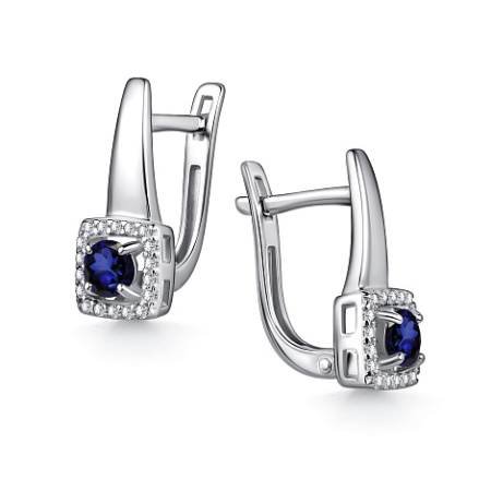 Серебряные серьги с сапфиром и фианитами
