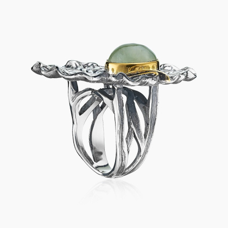 Серебряное кольцо «Роса» с пренитом