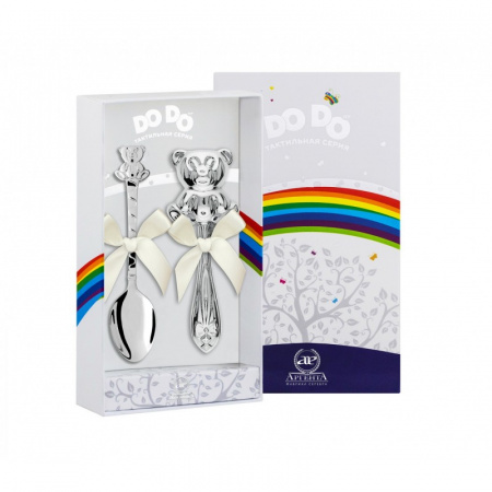 Серебряный набор «Медведь» ложка и погремушка