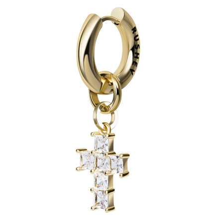 Моносерьга RUSHEV CROSS с позолотой и фианитами