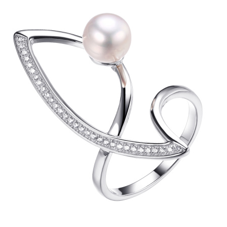 Кольцо из серебра с жемчугом и фианитами