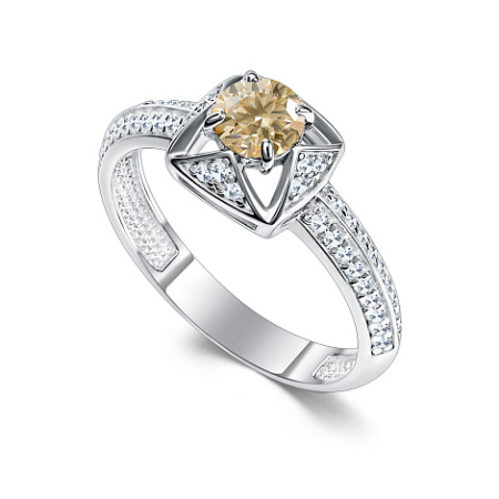 Серебряное кольцо с муассанитом и фианитами