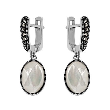 Серебряные серьги с перламутром и марказитами Swarovski