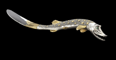 Серебряная икорница «Емеля» с лопаткой «Щука»