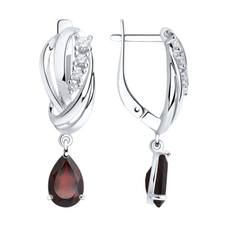 Серебряные серьги с гранатами и фианитами