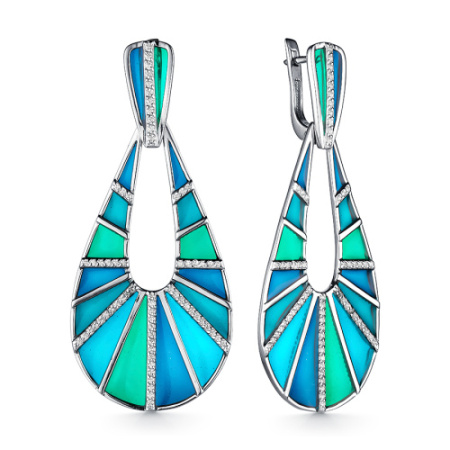 Серьги из серебра с эмалью и фианитами