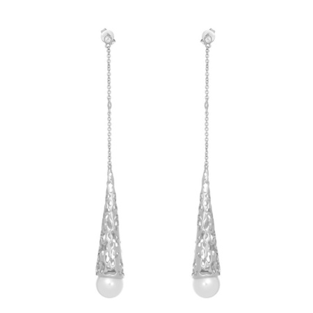 Серьги из серебра с жемчугом и фианитами