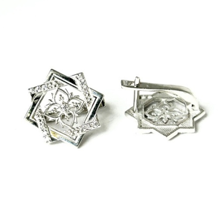 Серьги из серебра с фианитами «Узоры»