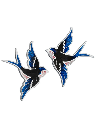 Серьги-пусеты с эмалью «Птицы»