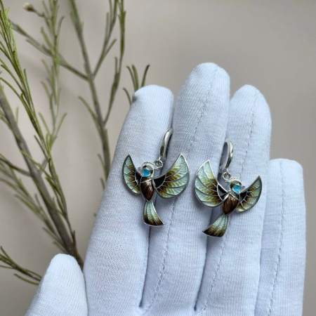 Серьги из серебра с эмалью «Сойка»
