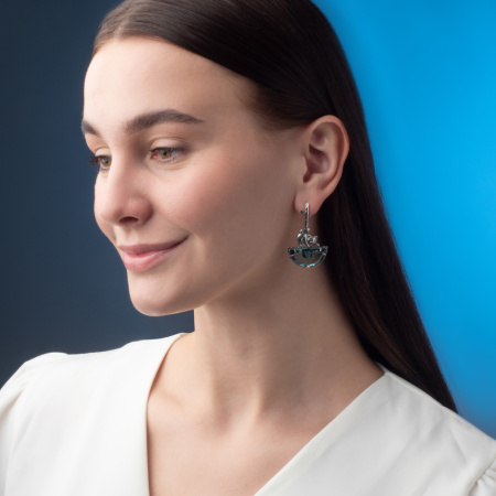 Серьги из серебра с празиолитом «Озеро надежды» кот рыбалка