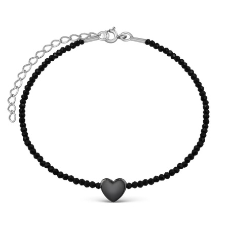 Браслет из серебра с гематитом и чёрной шпинелью «Сердце»