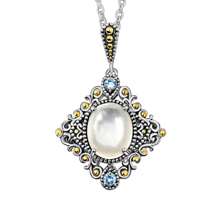 Серебряное колье ALEXANDRE VASSILIEV с перламутром, топазом и позолотой