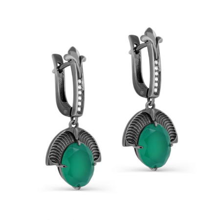 Серебряные серьги с ониксом и фианитами