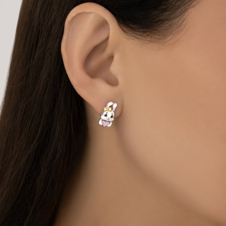Серьги из золочёного серебра с эмалью «Зайка»