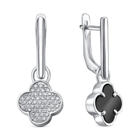 Серьги из серебра с черным ониксом и фианитами