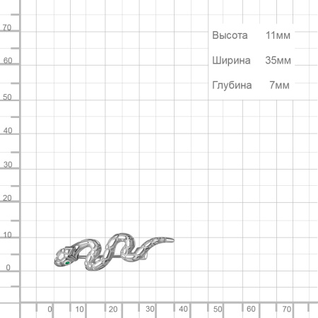 Брошь из серебра с наноизумрудами «Змея»