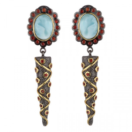 Серебряные серьги с ларимаром и сапфиром