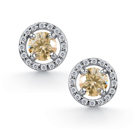 Серьги-пусеты из серебра с муассанитом и фианитами