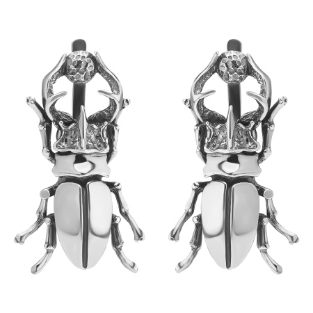 Серьги из серебра «Жук-олень» насекомое
