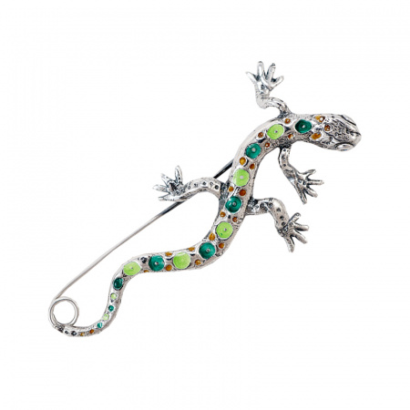 Серебряная брошь с эмалью «Ящерица»